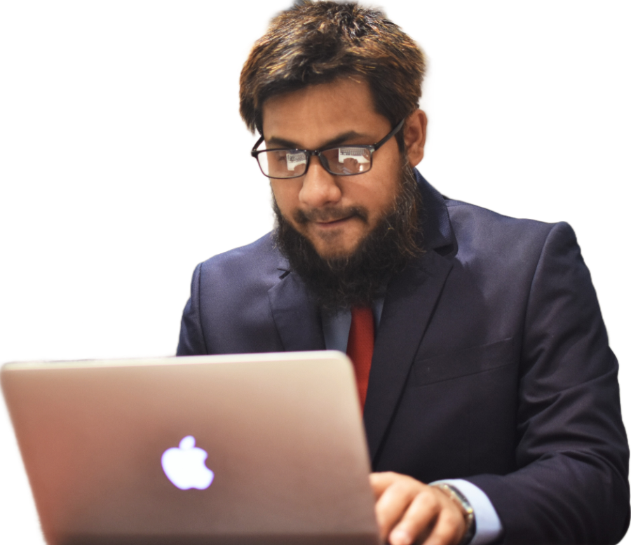 Muhammad Shafiul Bashar working at a laptop